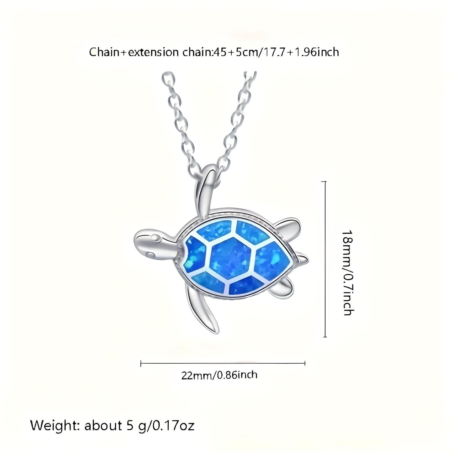 Blue Opal Sea Turtle Pendant Necklace, Sterling Silver Chain 17.7", Crystal Inlay