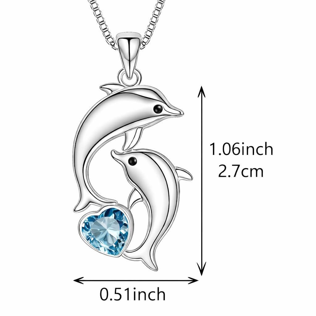 SUPAC Fashion Dolphin Necklace Heart-shaped Cubic Zirconia Decor Pendant Necklace, Cute Animal Dolphin Accessories - Christmas, Birthday Gift