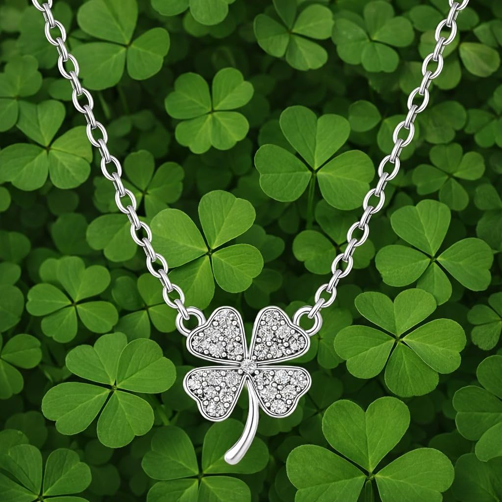 SUPAC Four-Leaf Clover Necklace with Sparkling Rhinestone Diamonds to Elevate Your Style - Silvery Four Leaf Clover Clavicle Pendant Necklace For Women