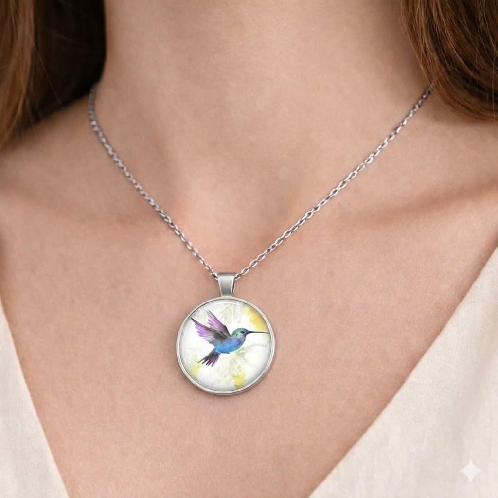 SUPAC Stunning Hummingbird Pendant Necklace - Two Humming Birds Searching for Flower - Fashionable Alloy Jewelry with Delicate Details - Birthday, Party, Gift Idea for Her