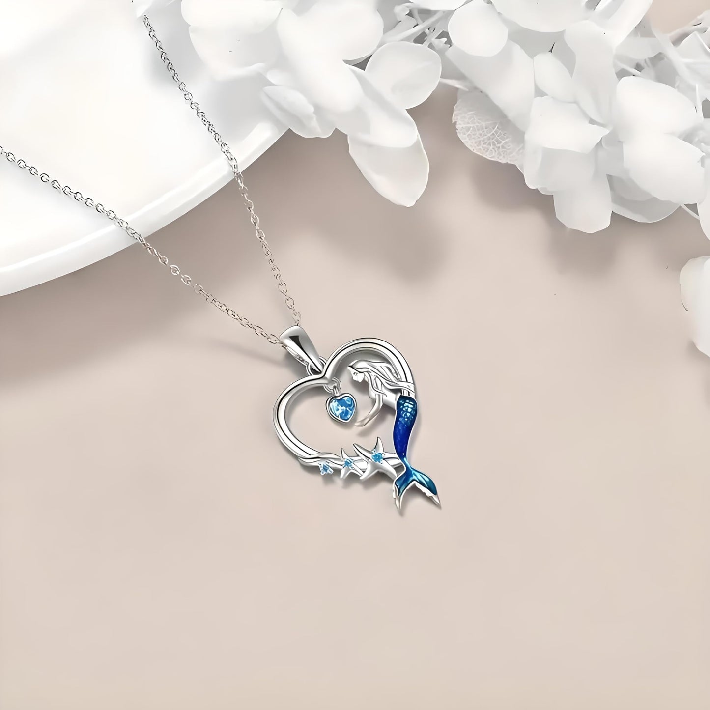 SUPAC Heart of the Sea Mermaid Pendant Necklace, Starfish and Blue Fin - with Multiple Colors