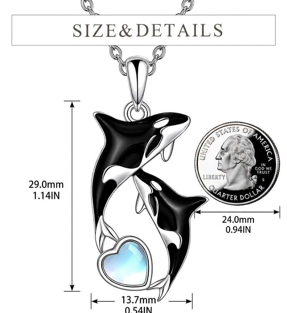 SUPAC Stainless Steel Silver Killer Whale Orca Whale Pendant Necklace, Black and Silver, Shamu Gift