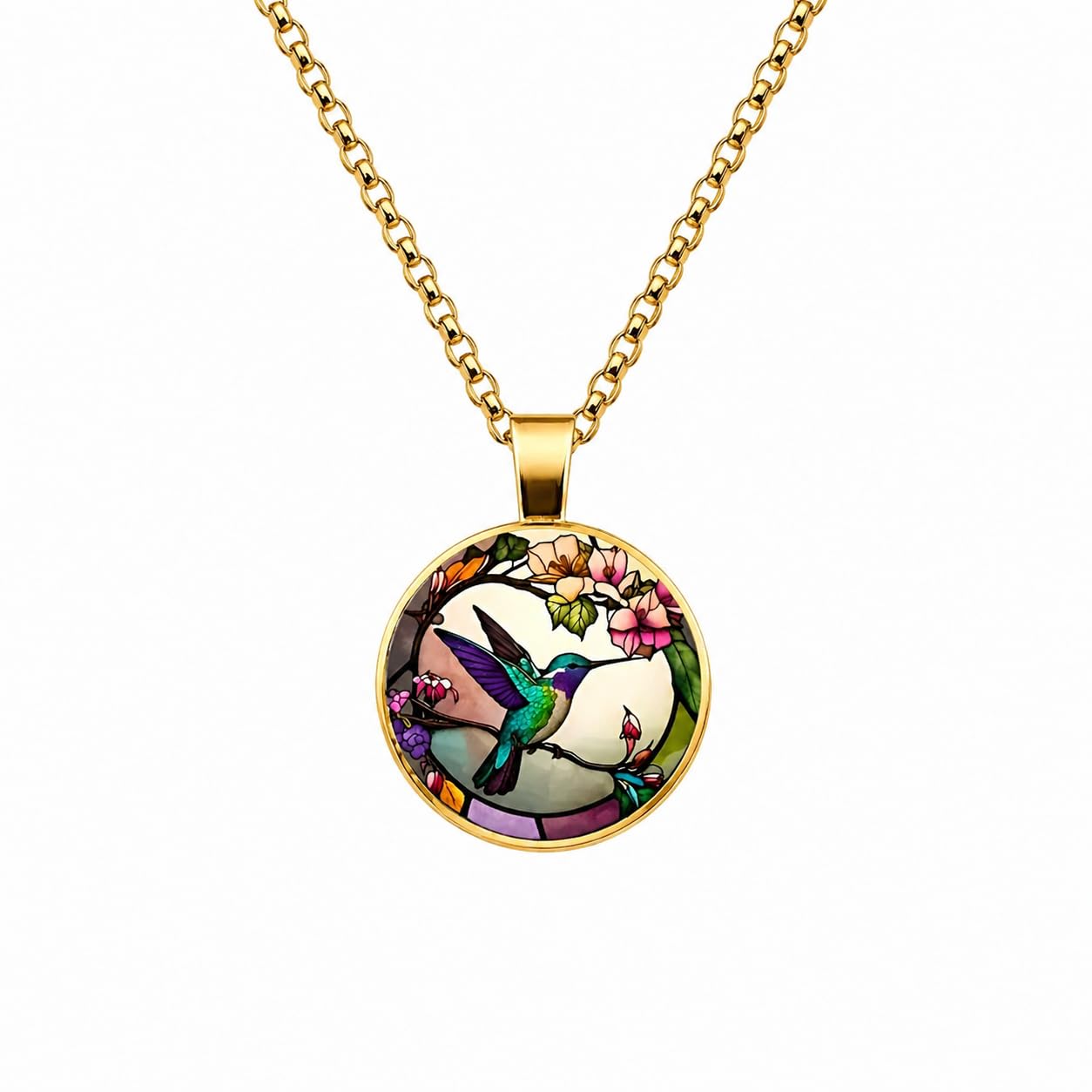 SUPAC Stunning Hummingbird Pendant Necklace - Two Humming Birds Searching for Flower - Fashionable Alloy Jewelry with Delicate Details - Birthday, Party, Gift Idea for Her