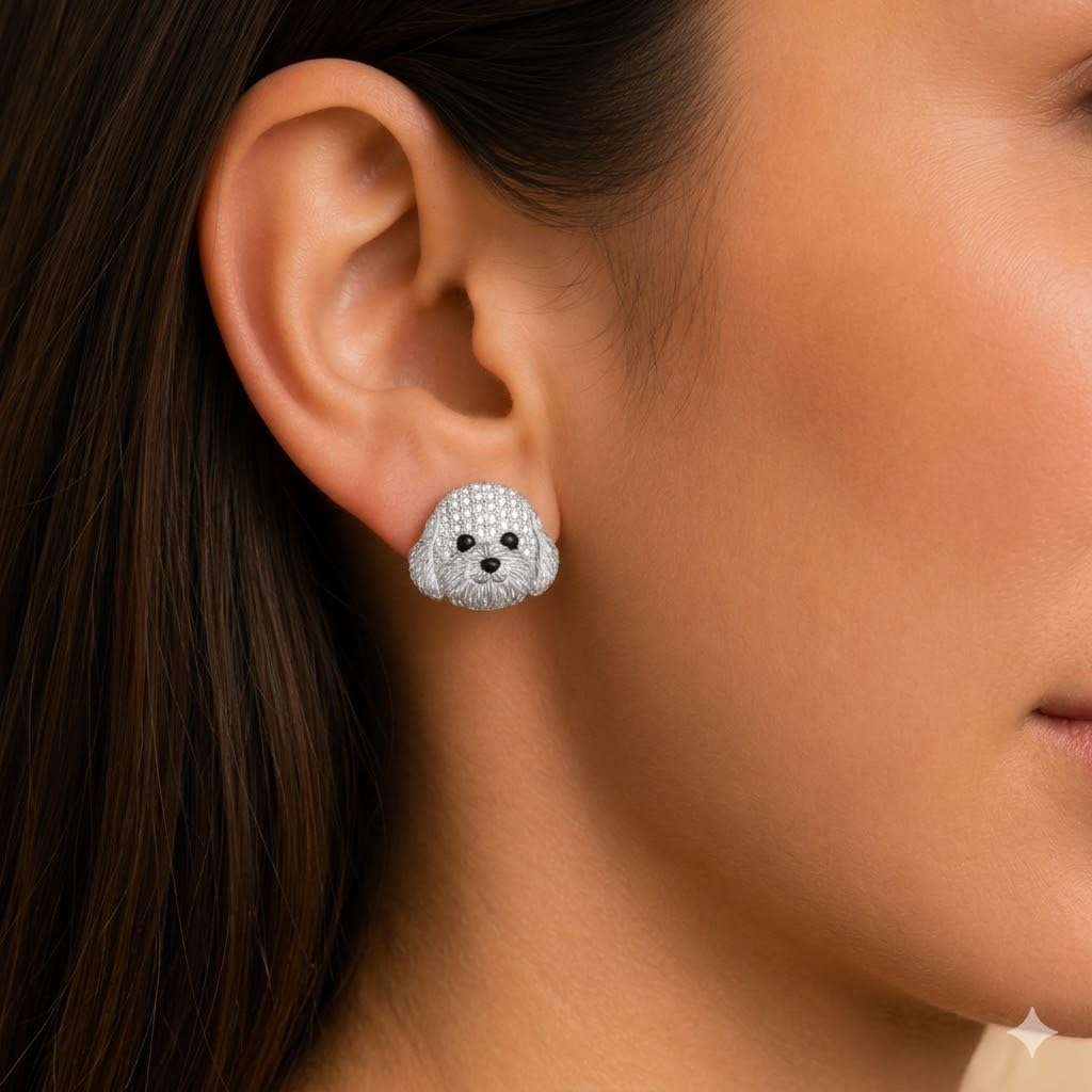 Dog Lovers' Earrings, Different Dog Breed Stud Earrings with Crystals, Rose Gold and Silver Tone - Party, Birthday, or Christmas Gift