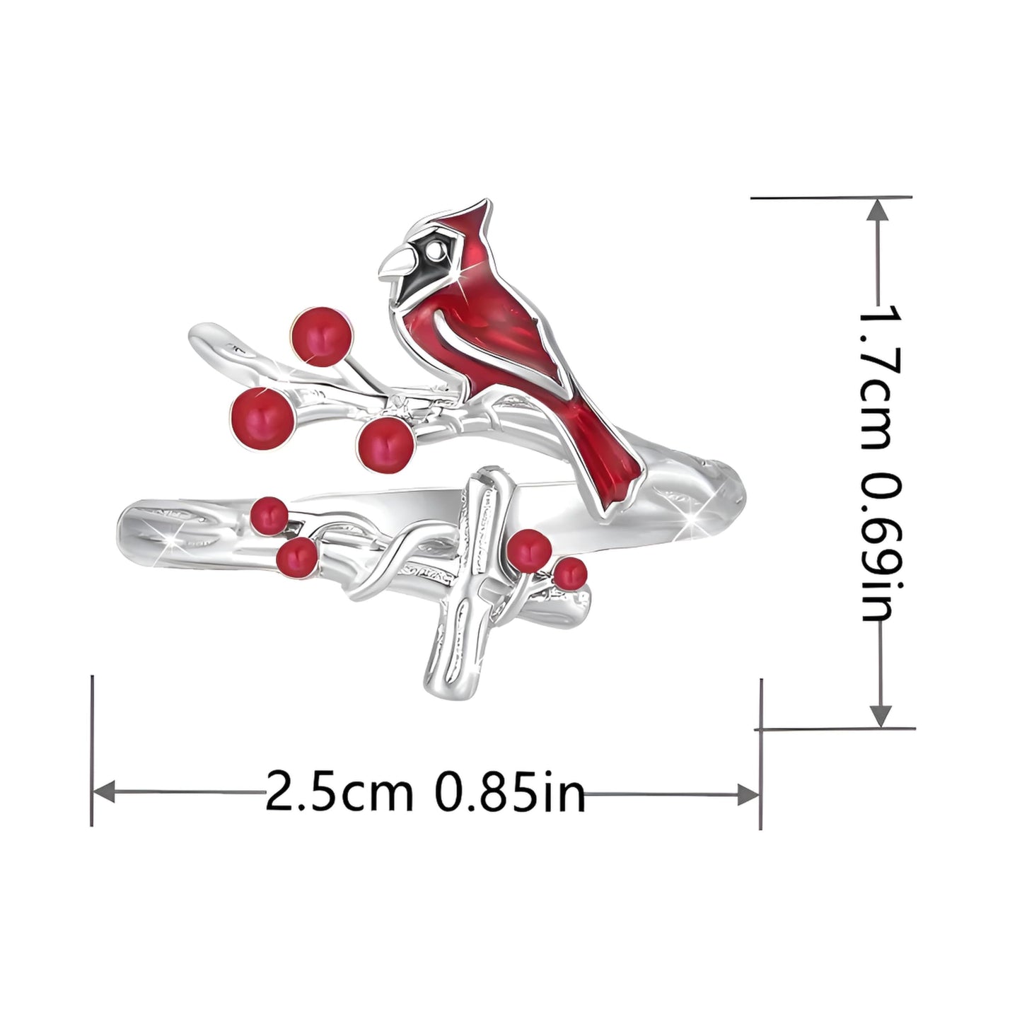 SUPAC Red Cardinal Cross Ring, Silver-Plated 'I Am Always with You' Inspirational Message, Adjustable - Christmas, Party, or Birthday Gift