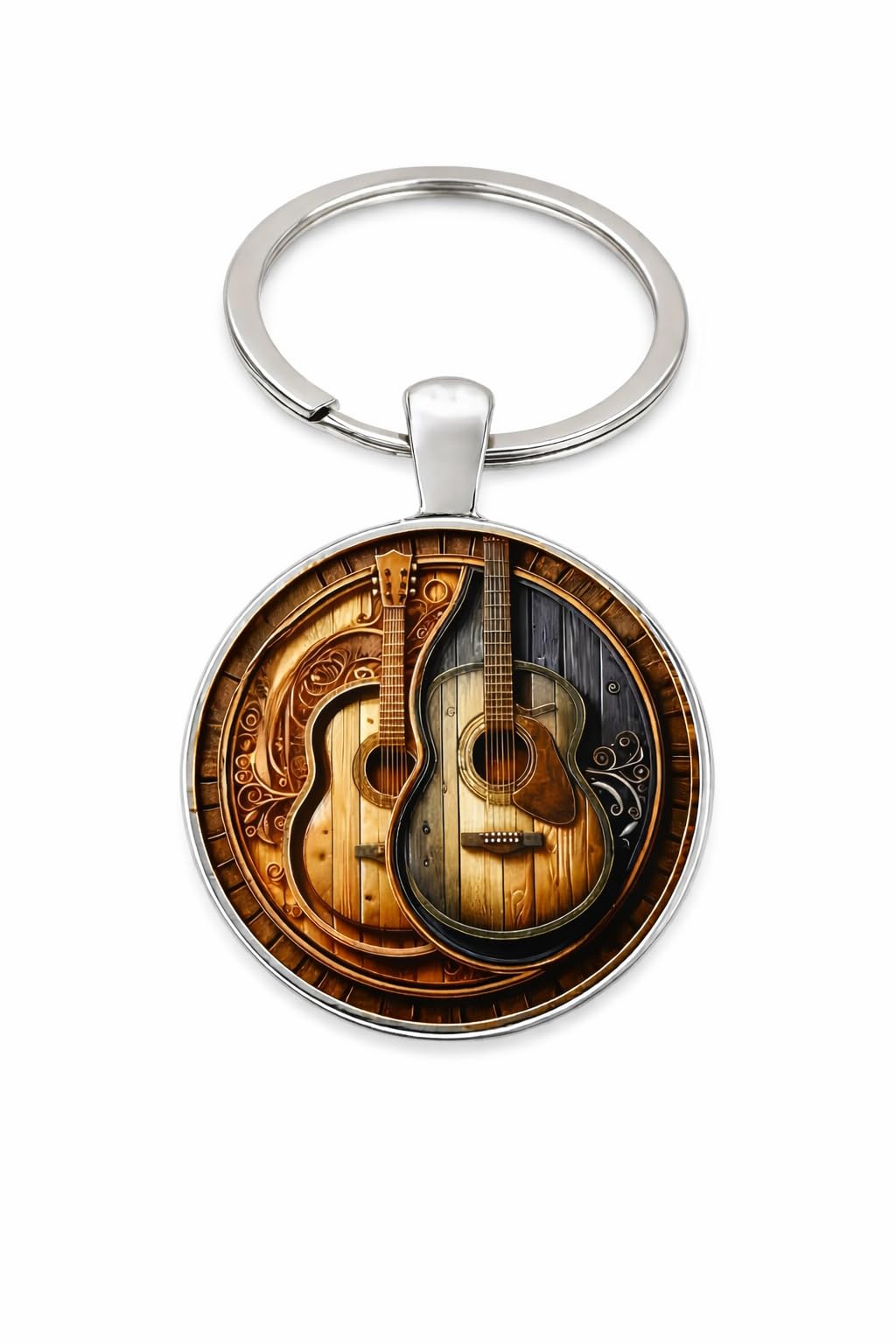SUPAC Decorative Acoustic Guitar Keychain, 2D Flat Design, 1.18 inch Ring