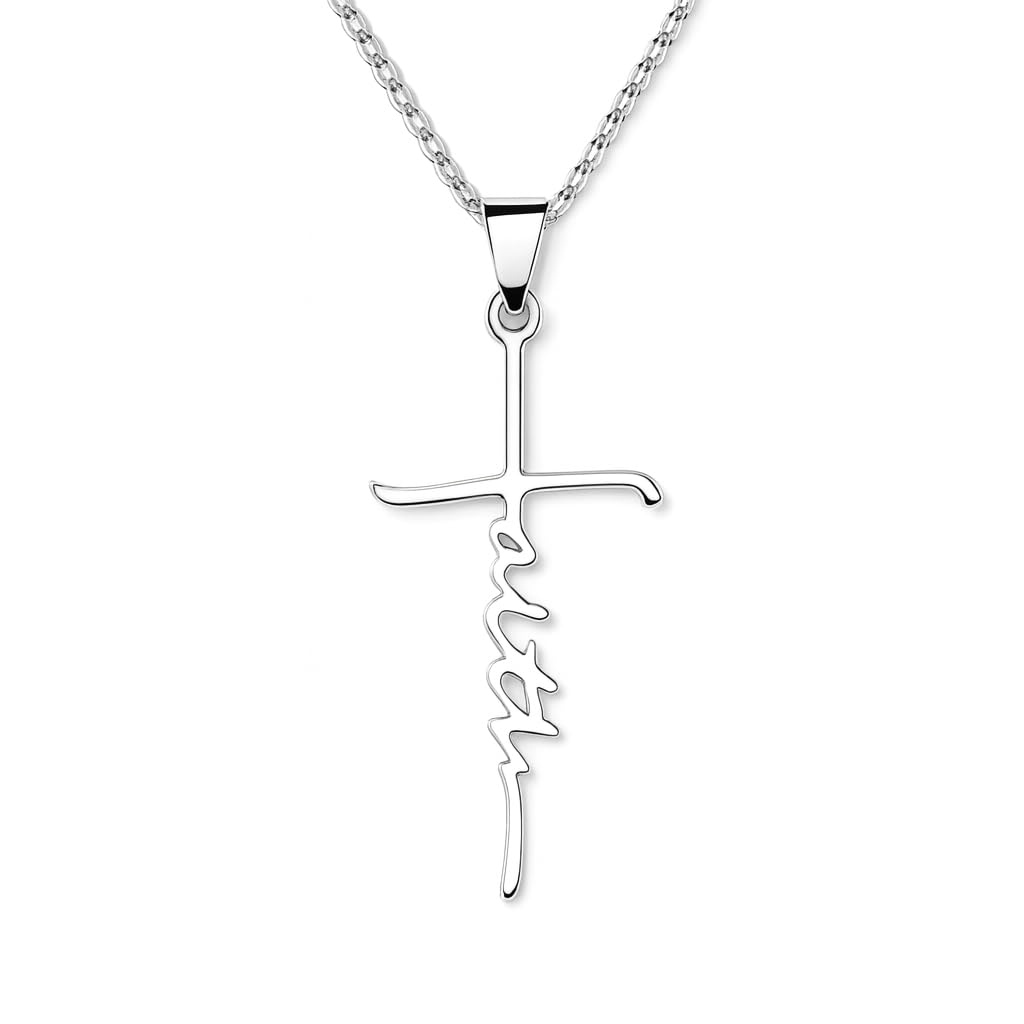 SUPAC Silver Necklace with Engraved 'Faith' Pendant - Elegant Statement Jewelry for Unwavering Belief and Spiritual Grace- (Silver)