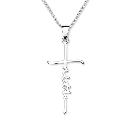 SUPAC Silver Necklace with Engraved 'Faith' Pendant - Elegant Statement Jewelry for Unwavering Belief and Spiritual Grace- (Silver)
