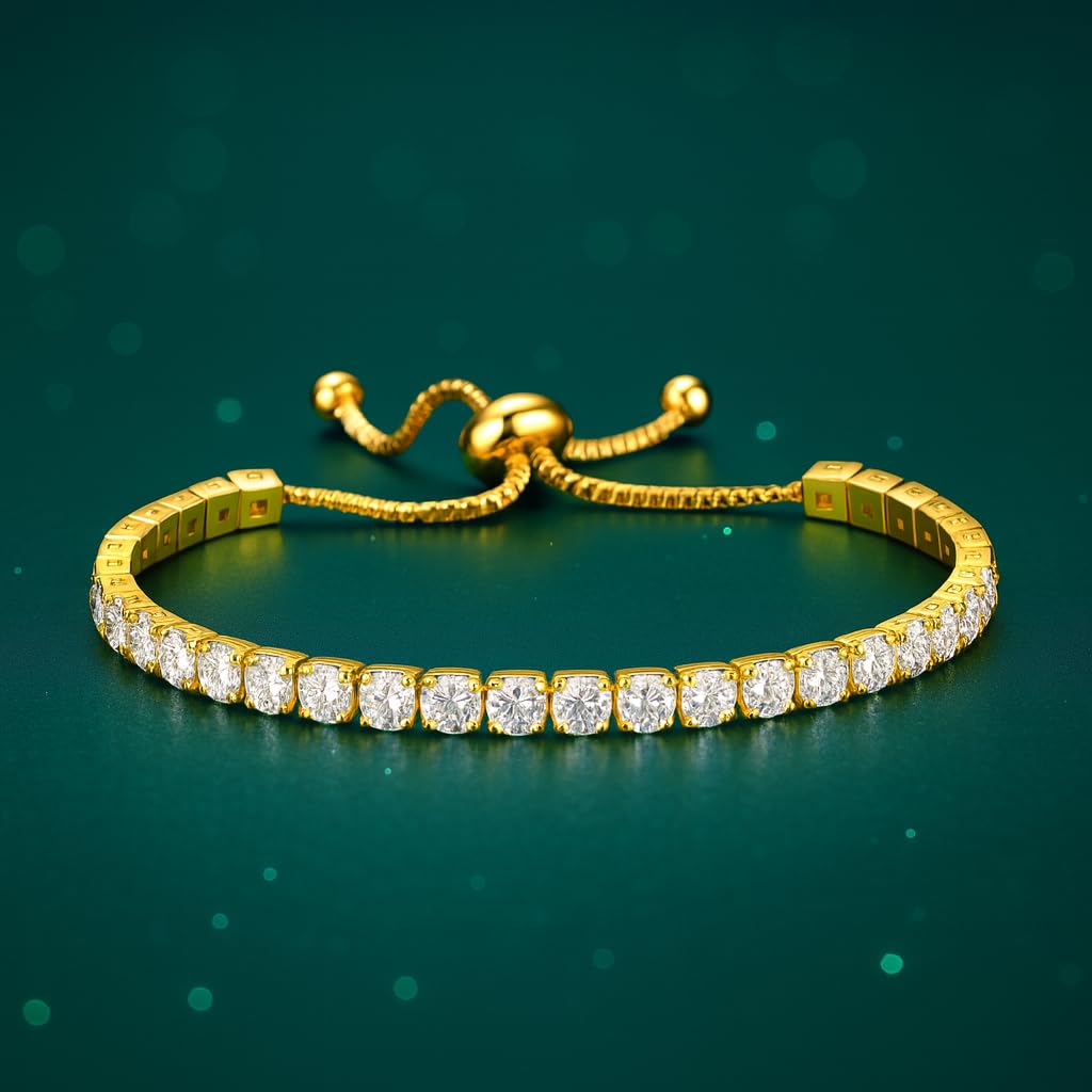 Gold Tennis Bracelet, Stretch Hand Jewelry for Women Men, Luxury Shiny (Simulated Diamond) - Christmas or Birthday Gift