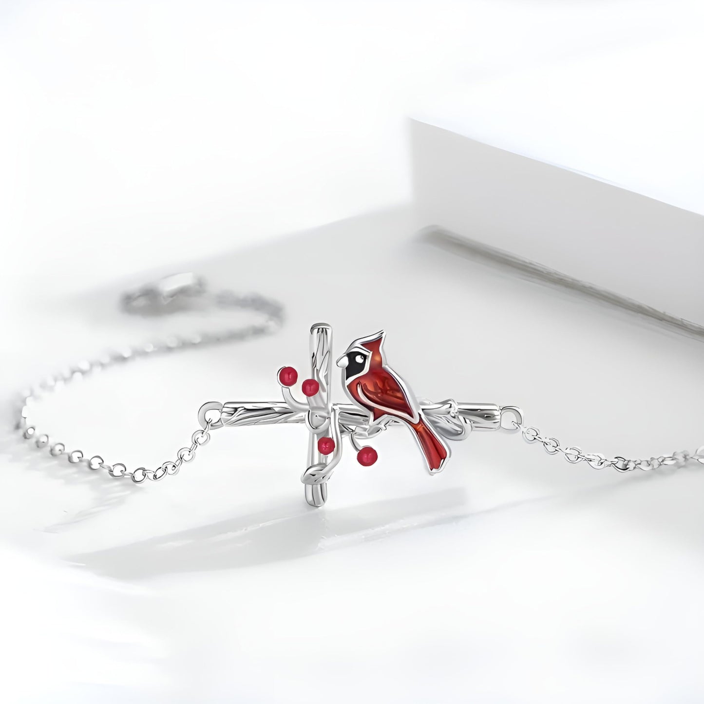 SUPAC Red Cardinal Jewelry Set, Necklace, Dangle Earrings, Bracelet, and Adjustable Ring - Cardinal Jewelry Gift