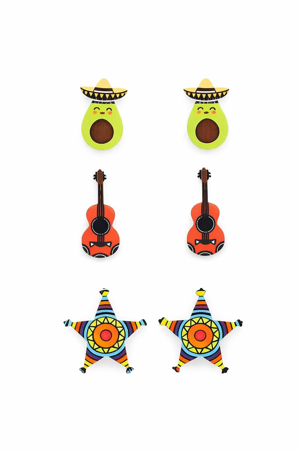 Cute Taco Stud Earrings Set, 3 Pairs of Mexican Cinco de Mayo Food Jewelry, Different Facial Expressions - 0.59 inch
