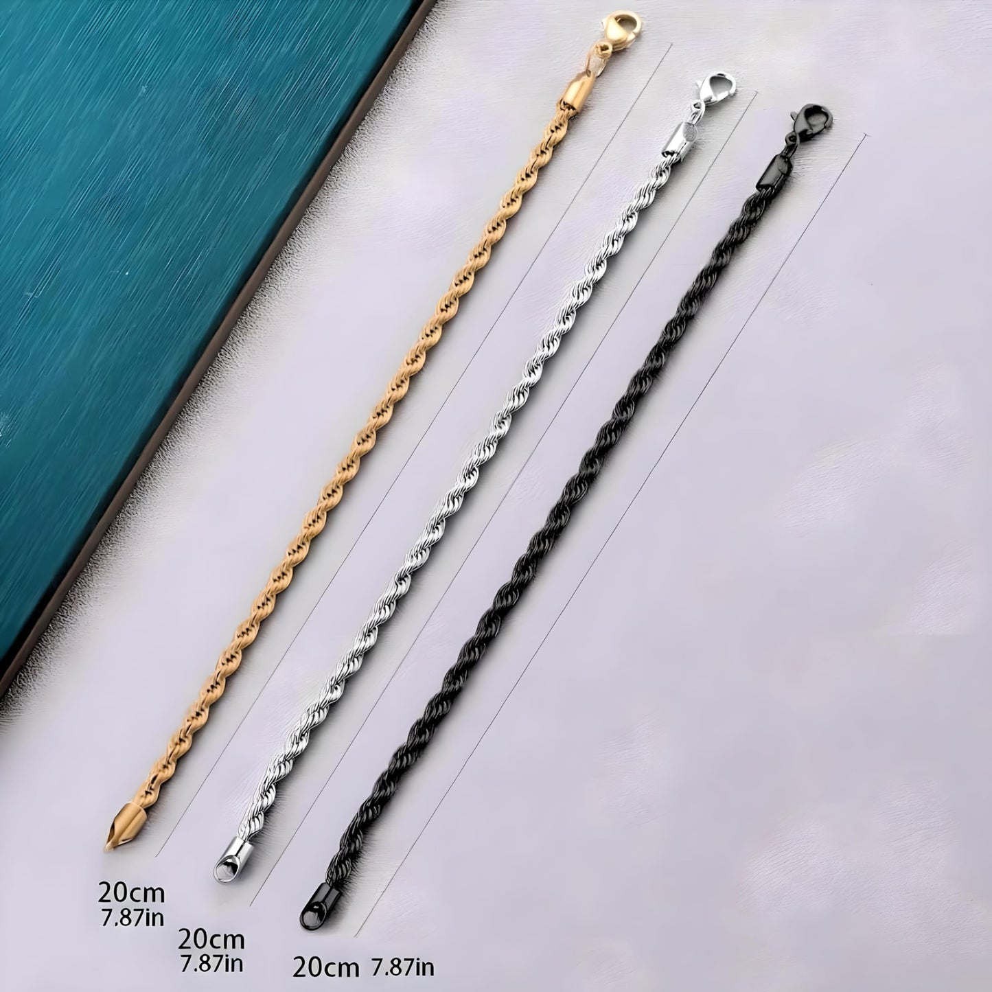 3PCS Stainless Steel Bracelets for Men Gold, Silver, Black Bracelet Twisted Cable Mens Luxury Jewelry Bracelets Gifts