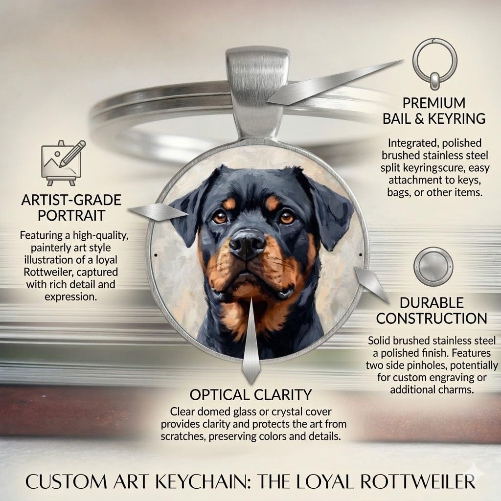 SUPAC Dog Lovers' Keychain, Different Puppy Breeds Portrait Round Glass Keychain, Silver Metal Frame, 1.06 Inch Diameter