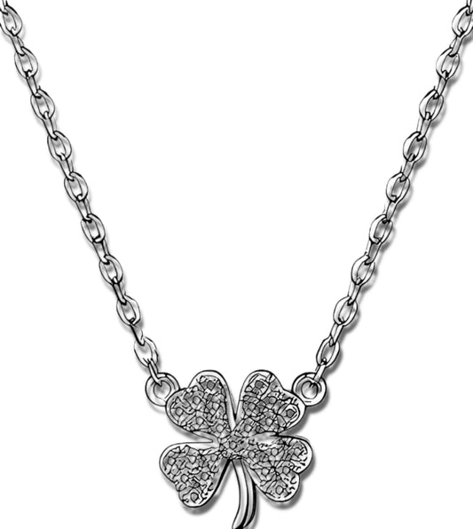 Four-Leaf Clover Necklace with Sparkling Rhinestone Diamonds to Elevate Your Style - Silvery Four Leaf Clover Clavicle Pendant Necklace For Women