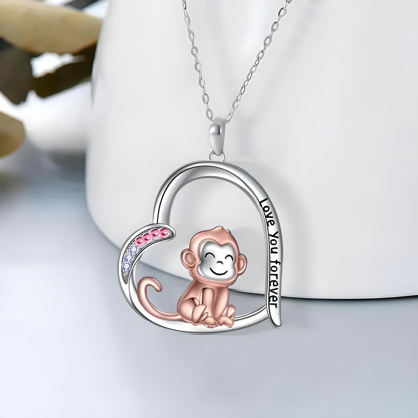 SUPAC Creative Cute Monkey Heart-shaped Pendant Necklace I Love You More, 3 Breeds of Monkey's, Little Monkey Holding Banana, Birthday Anniversary Party Gift For Animal Lovers