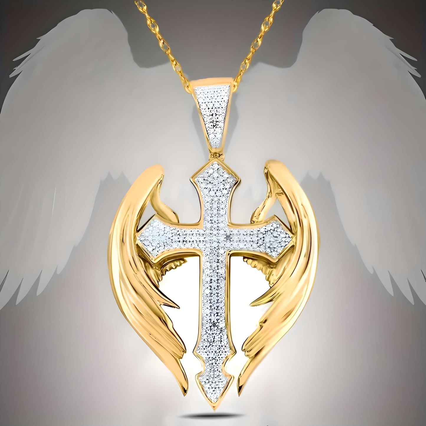 Exquisite Golden Angel Cross Pendant Necklace for Men - Elegant Religious Jewelry for Christmas, Birthday Gifts - Unique Faith Symbol with Durable Chain