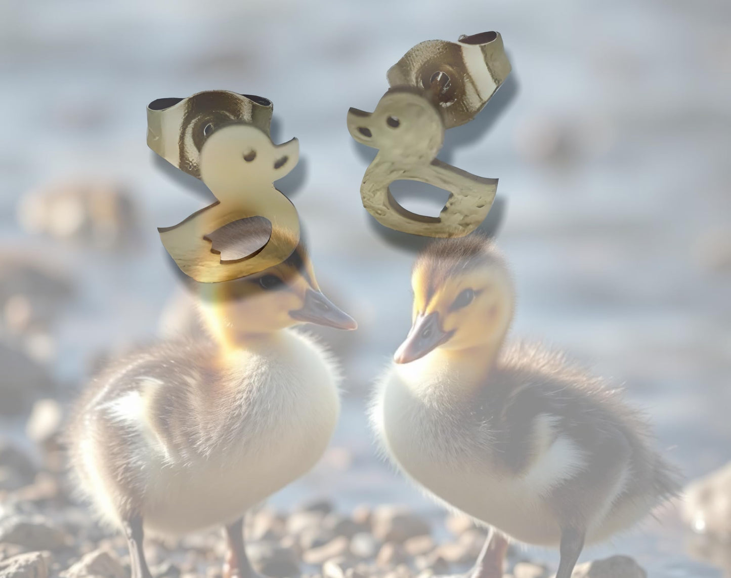 Cute Duck Stud Earrings, Gold Plated, Small Size - Gold, Silver, Black Options - Gift For Duck Lovers'