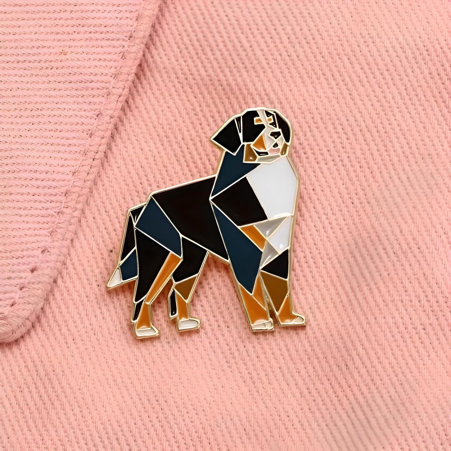Dog Breed Pins - Geometric Australian Shepherd, Cat, Husky, Bernese Mountain Dog, Enamel Pin, Modern Art Design, White and Purple - Badge for Men