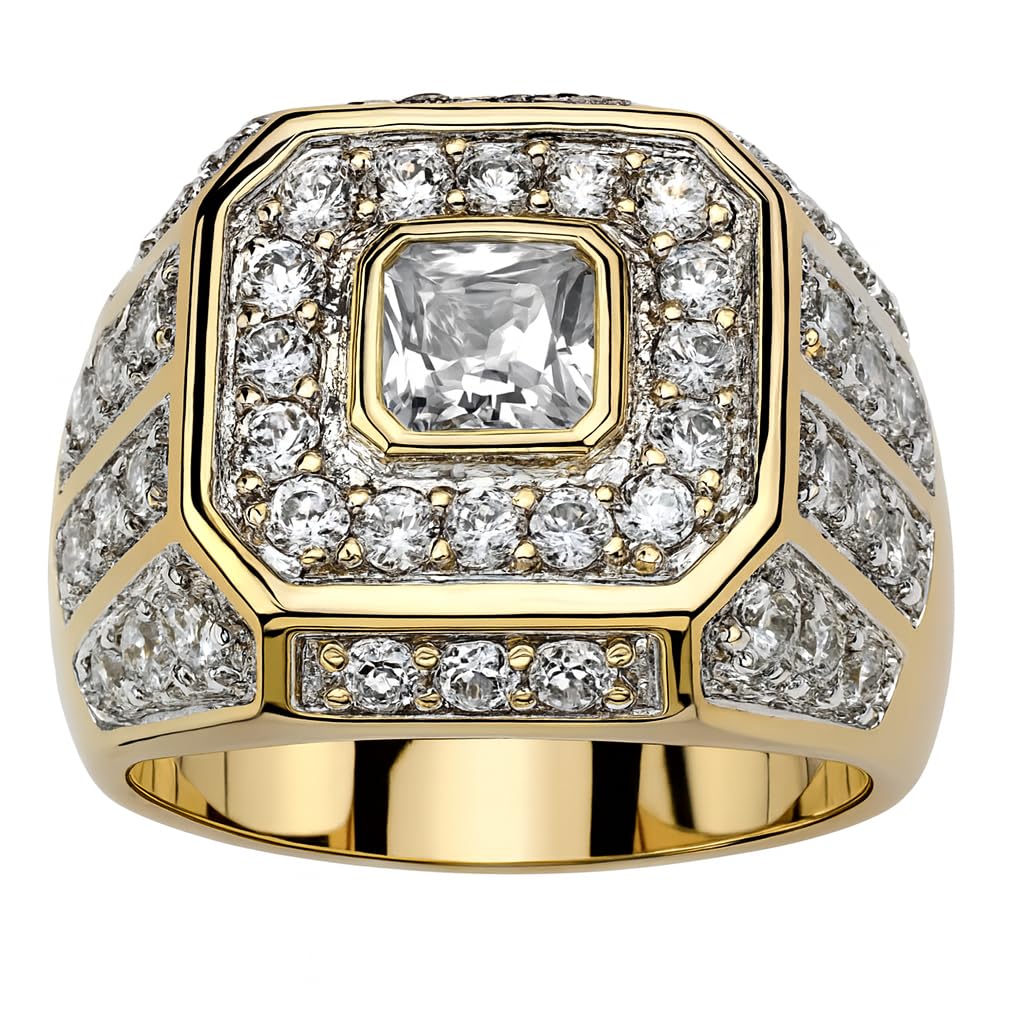 SUPAC Men's Party Ring with Rhinestone Gems: Alloy-crafted, Silver-Plated for Exquisite Shine - the Ideal Hip-Hop Style Accessory for Social Events & Daily Wear (9), Gold