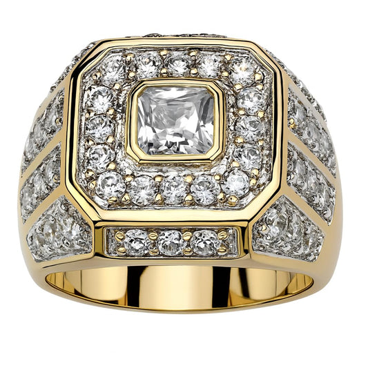 SUPAC Men's Party Ring with Rhinestone Gems: Alloy-crafted, Silver-Plated for Exquisite Shine - the Ideal Hip-Hop Style Accessory for Social Events & Daily Wear (9), Gold