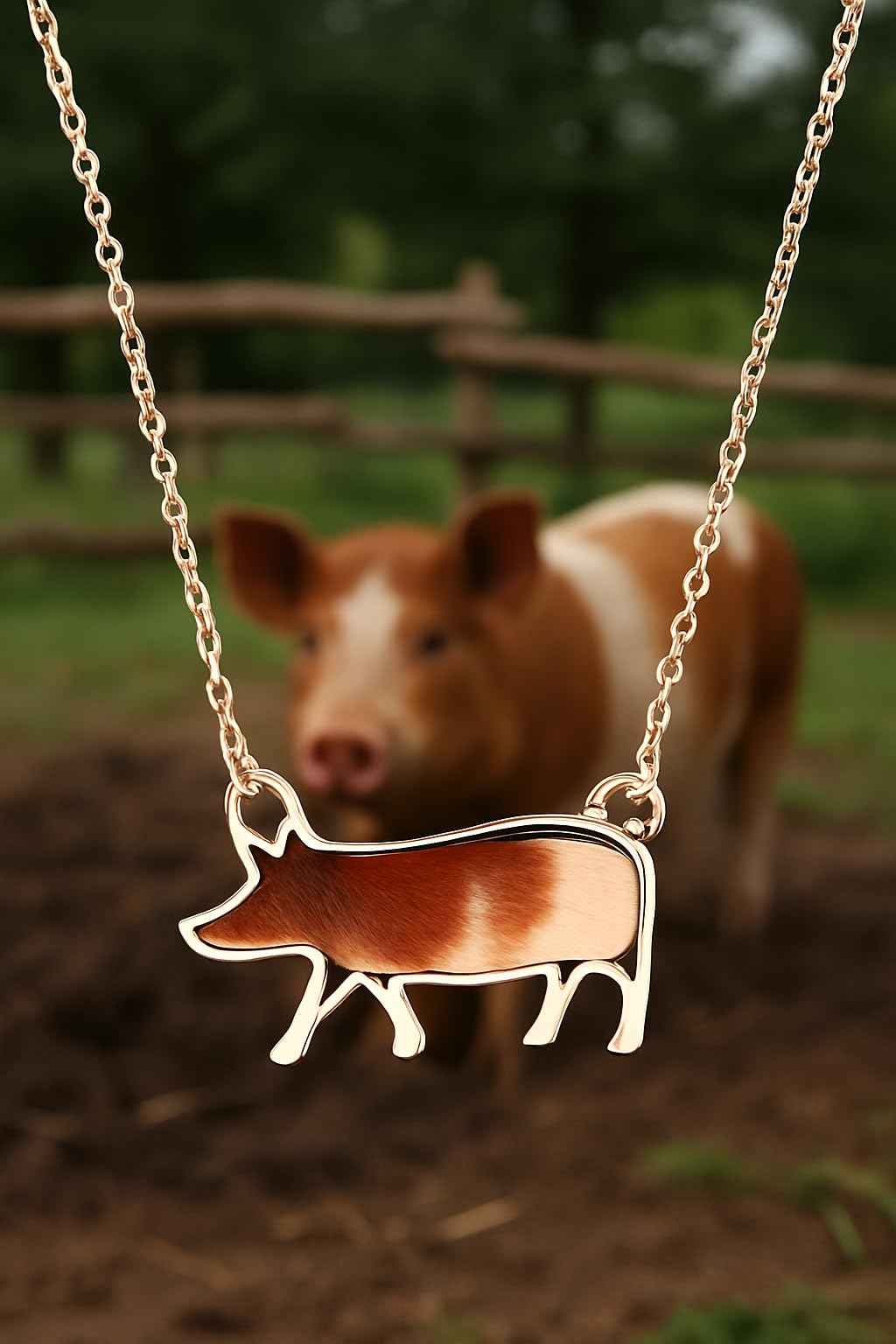 SUPAC Western Farm Animal Pendant Necklace, Cow, Horse, Goat, and Pig Hide - Silver Chain, 15.35 inch + 1.97 inch Extension