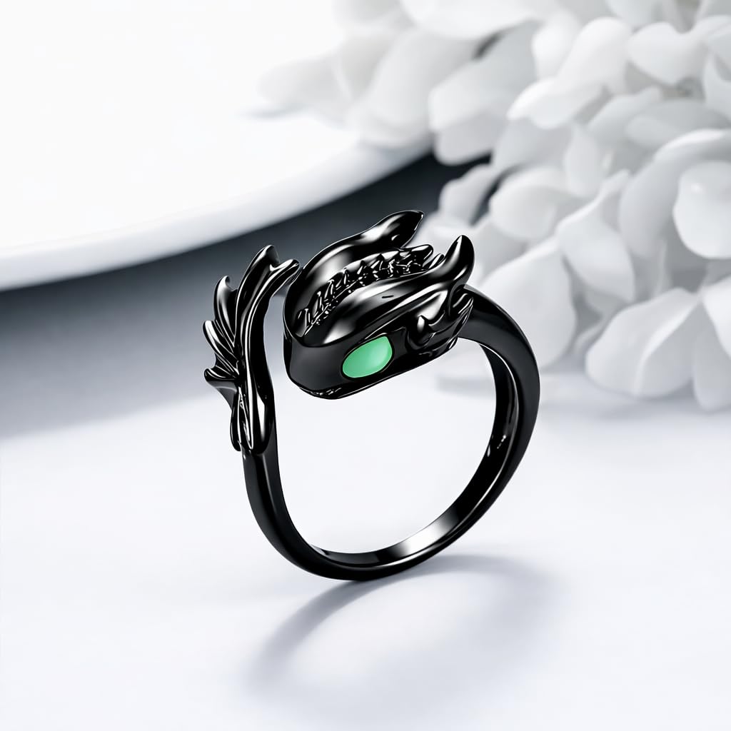 SUPAC Whimsical Silver Flying Dragon Ring - Unique Animal Shape Design, Adjustable Index Finger Ring for Men or Women, Cute Personality Statement Jewelry, Niche Fashion Accessory