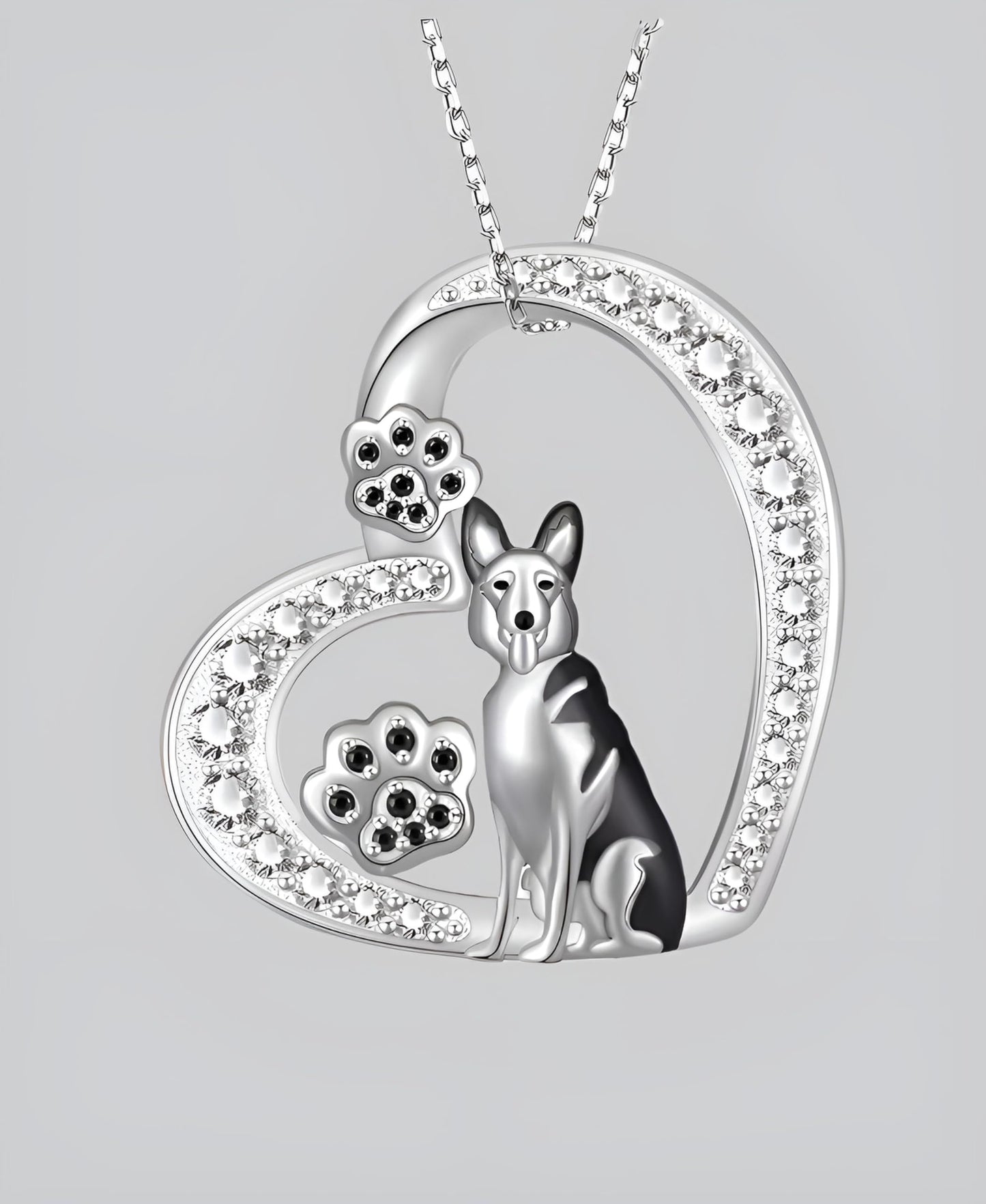 Schnauzer, French Bulldog, Boxer, Dog Heart Pendant Necklace, Stainless Steel, Crystal Accent, I Love You Forever, 19.7 inch Chain