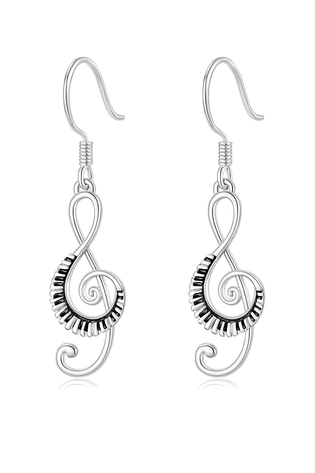 Musical Note Jewelry Set, 4-Piece Silver Treble Clef Design, Necklace Bracelet Earrings Keychain