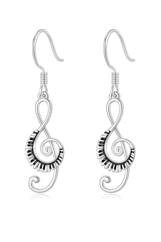 Musical Note Jewelry Set, 4-Piece Silver Treble Clef Design, Necklace Bracelet Earrings Keychain