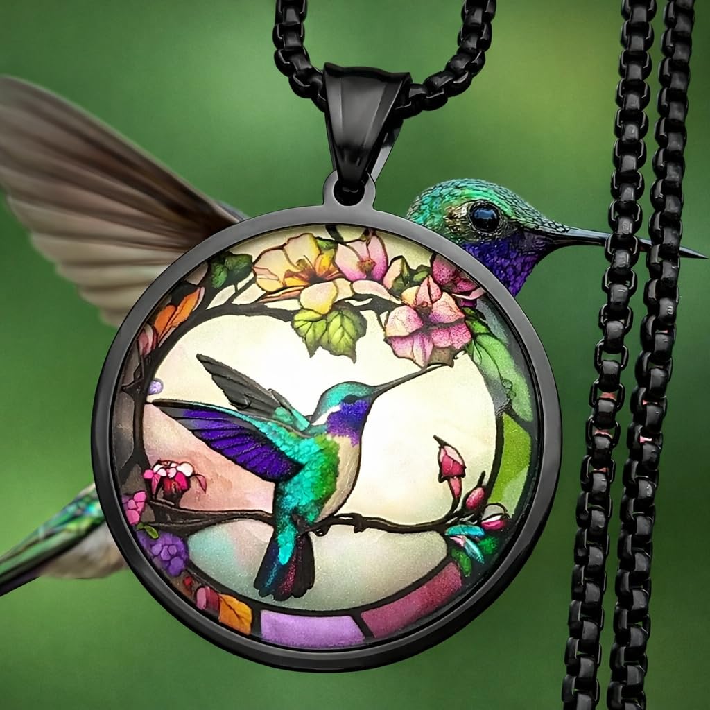 SUPAC Stunning Hummingbird Pendant Necklace - Two Humming Birds Searching for Flower - Fashionable Alloy Jewelry with Delicate Details - Birthday, Party, Gift Idea for Her