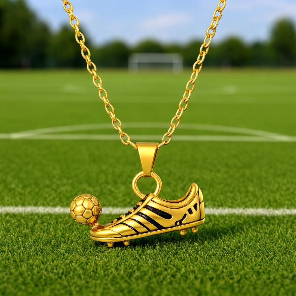 Soccer Cleats and Ball Silver or Gold Necklace – Show Your Love for the Beautiful Game!", - Score Style Points On and Off the Field! Stainless Steel Soccer Fan Pendant - Hip-Hop Street Style Necklace, Durable & Fashion-Forward SUPAC