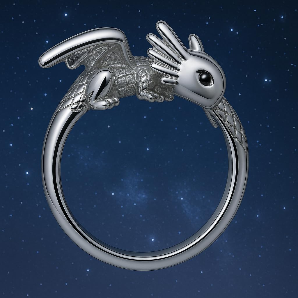 SUPAC Whimsical Silver Flying Dragon Ring - Unique Animal Shape Design, Adjustable Index Finger Ring for Men or Women, Cute Personality Statement Jewelry, Niche Fashion Accessory