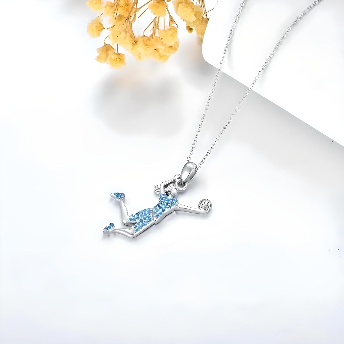 Sports Heart Necklace, 9 Different Sport Options: Basketball, Jumping Cheerleader, Gymnast, Softball, Volleyball, Ballet Ballerina, Runner, Sports Accessories Birthday Gift- Simulated Rainbow Diamonds, Christmas, Birthday or Party Gift
