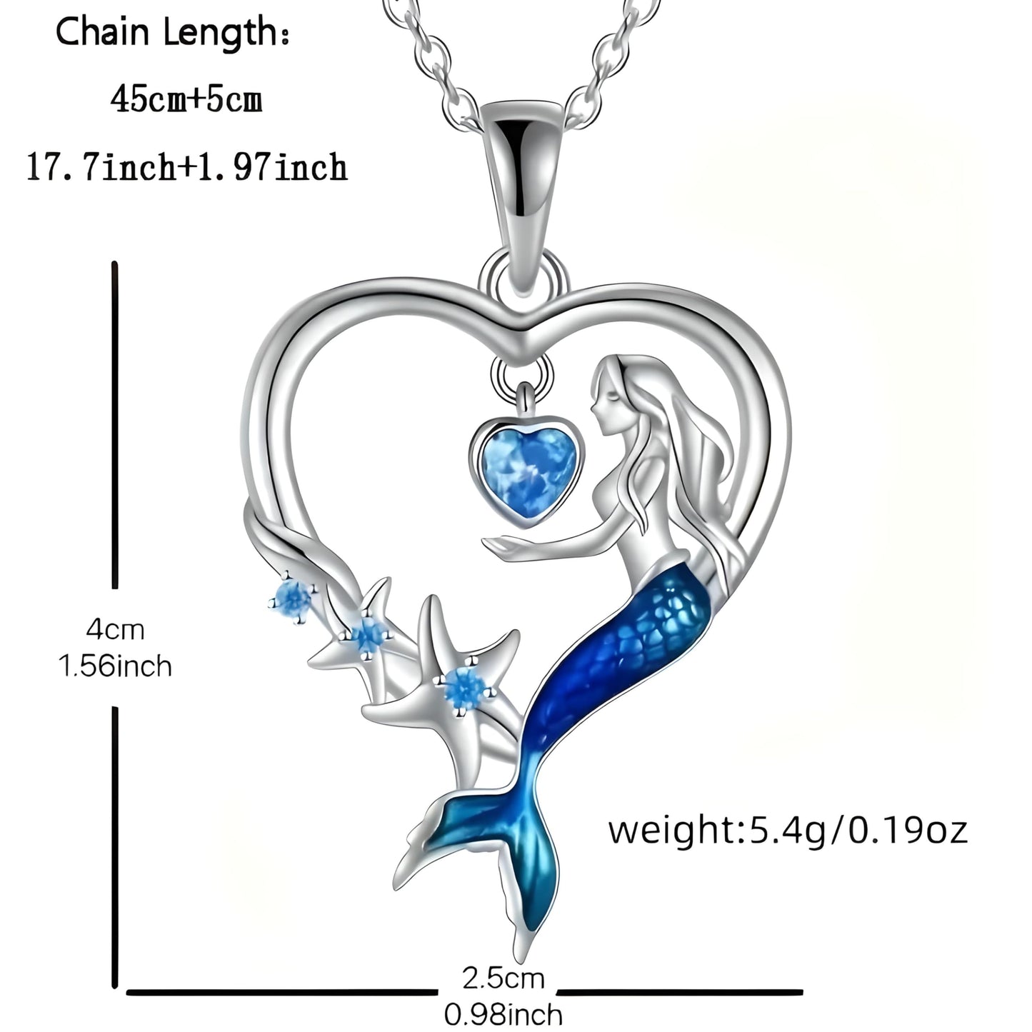 SUPAC Heart of the Sea Mermaid Pendant Necklace, Starfish and Blue Fin - with Multiple Colors
