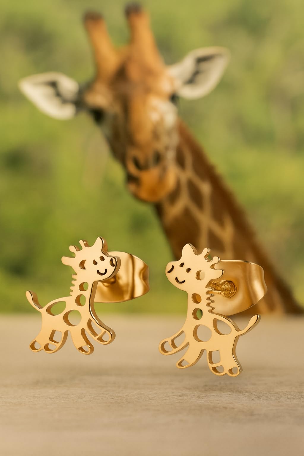 Cute Giraffe Stud Earrings, Black, Silver, Rose Gold, and Gold Options, Stainless Steel, Animal Design - Gift for Giraffe Lovers