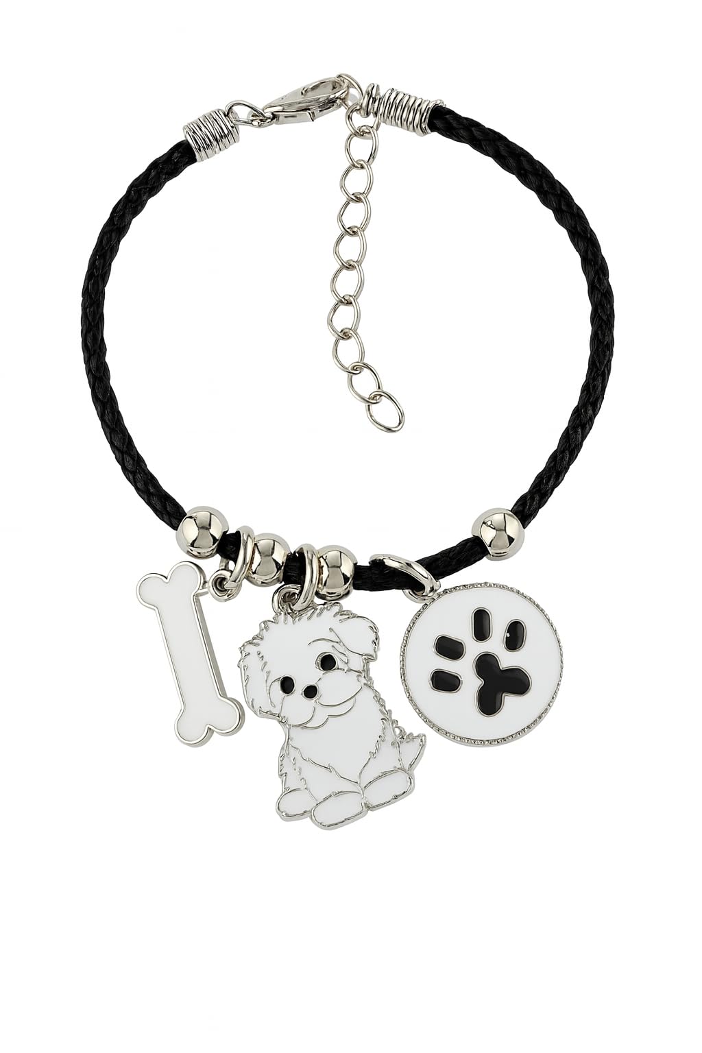 Pet Charm Bracelet with Dog Charms, Black Braided Band, I Love Dogs Design - Dog Lovers' Bracelet - Different Breeds of Dogs, Pet Lover Gift for Birthday and Holiday, Durable and Long-Lasting, Hypoallergenic and Nickel-Free, Everyday Wear (Shih Tzu)