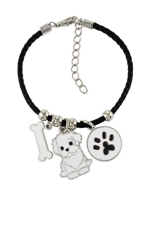 Pet Charm Bracelet with Dog Charms, Black Braided Band, I Love Dogs Design - Dog Lovers' Bracelet - Different Breeds of Dogs, Pet Lover Gift for Birthday and Holiday, Durable and Long-Lasting, Hypoallergenic and Nickel-Free, Everyday Wear (Shih Tzu)