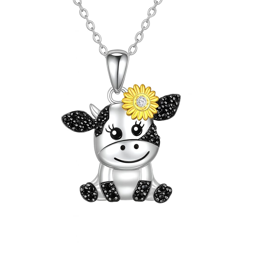 Blue Heart Shaped Mother and her Calf Cow Pendant Necklace for Women - Mother's Day Gift, Christmas, or Birthday Gift
