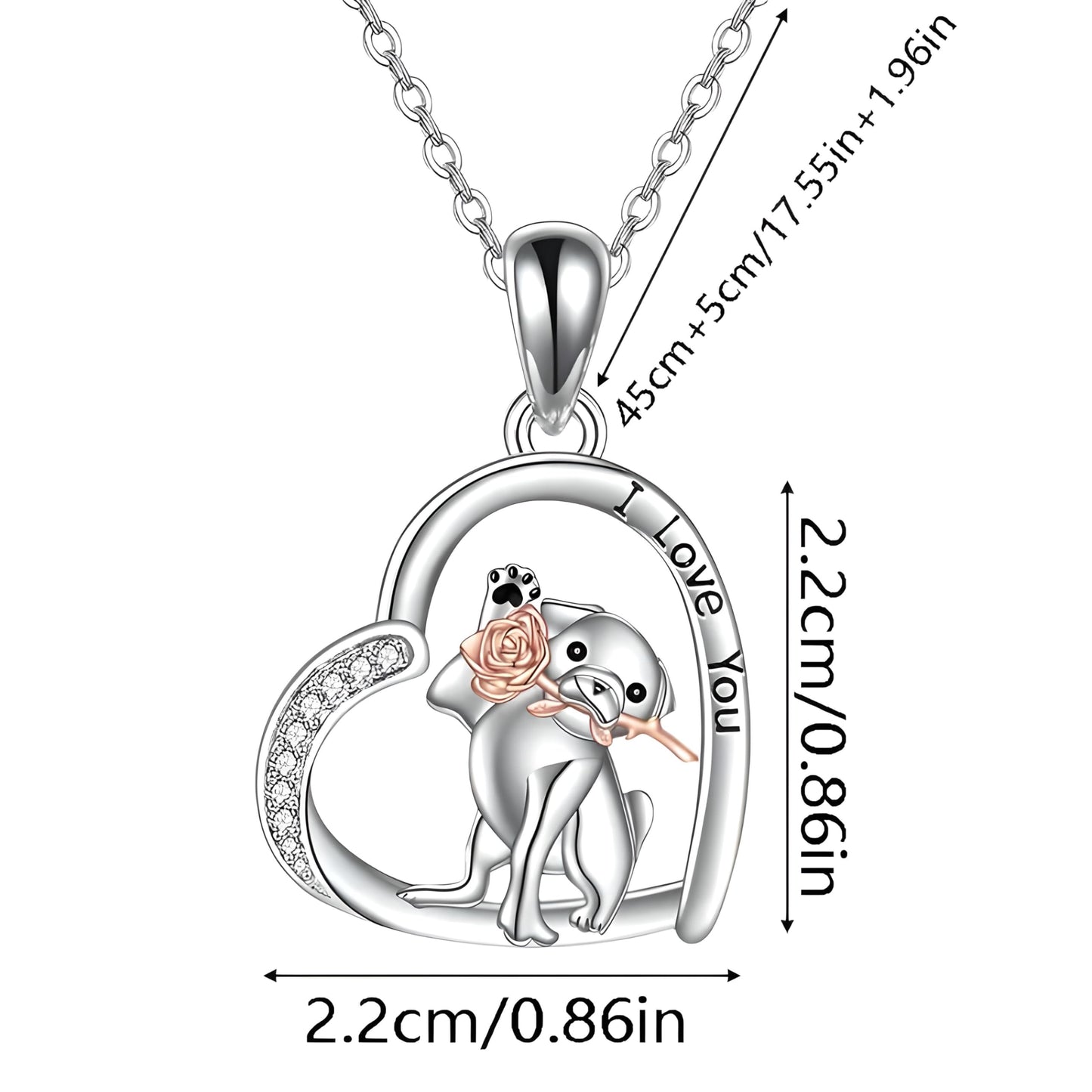 SUPAC Dog Breeds Necklace, German Shepherd, Labrador Retriever, Heart Pendant Necklace, Black and Gold, Crystal Paw Print Design, Dog Lovers Gift