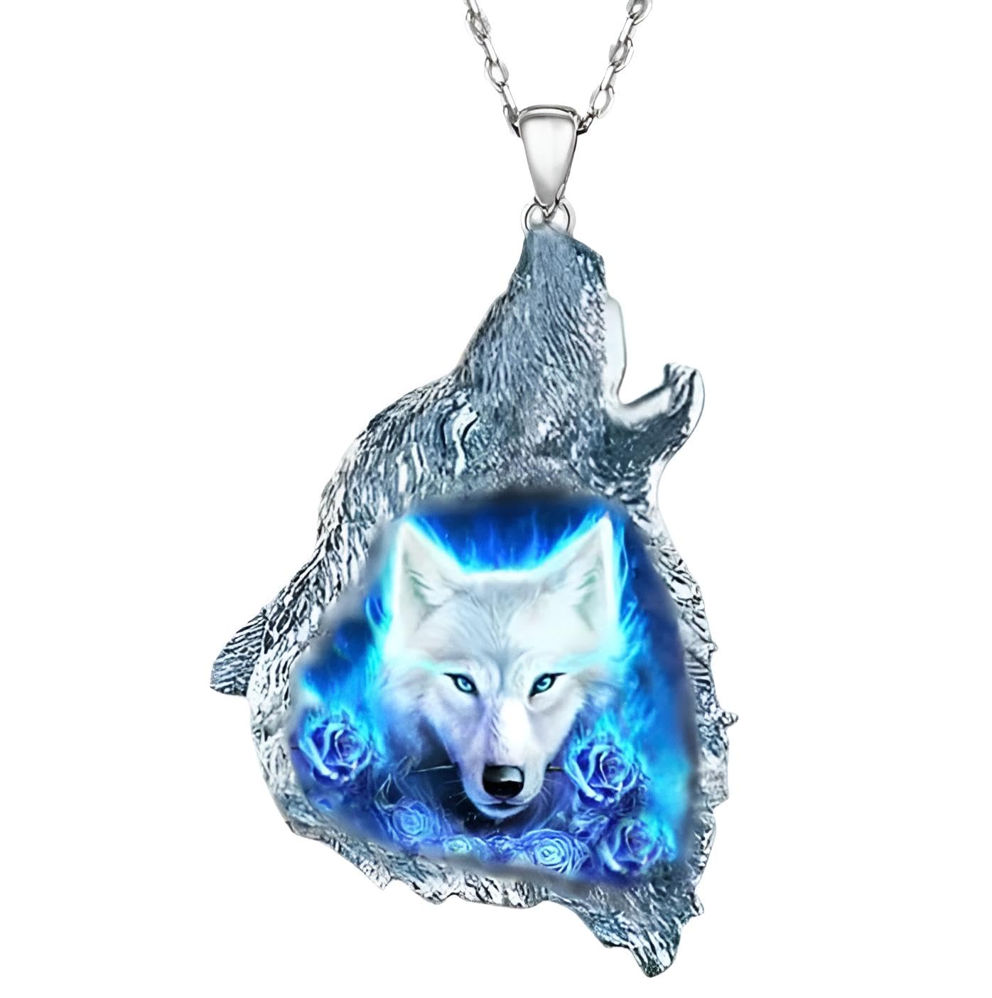 Wolf Howling Galaxy, Solar System, Snow Field, Pendant Necklace, Stainless Steel Chain - Christmas, Birthday, or Party Gift