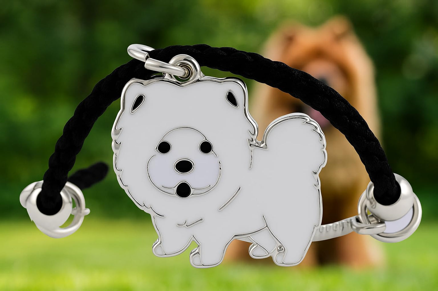 Pet Charm Bracelet with Dog Charms, Black Braided Band, I Love Dogs Design - Dog Lovers' Bracelet - Different Breeds of Dogs, Pet Lover Gift for Birthday and Holiday, Durable and Long-Lasting, Hypoallergenic and Nickel-Free, Everyday Wear (Chow Chow)