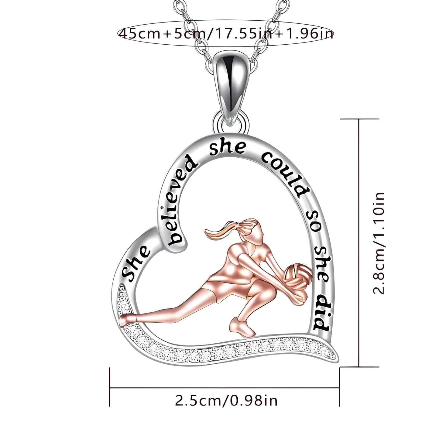 Sports Heart Necklace, 9 Different Sport Options: Basketball, Jumping Cheerleader, Gymnast, Softball, Volleyball, Ballet Ballerina, Runner, Sports Accessories Birthday Gift- Simulated Rainbow Diamonds, Christmas, Birthday or Party Gift
