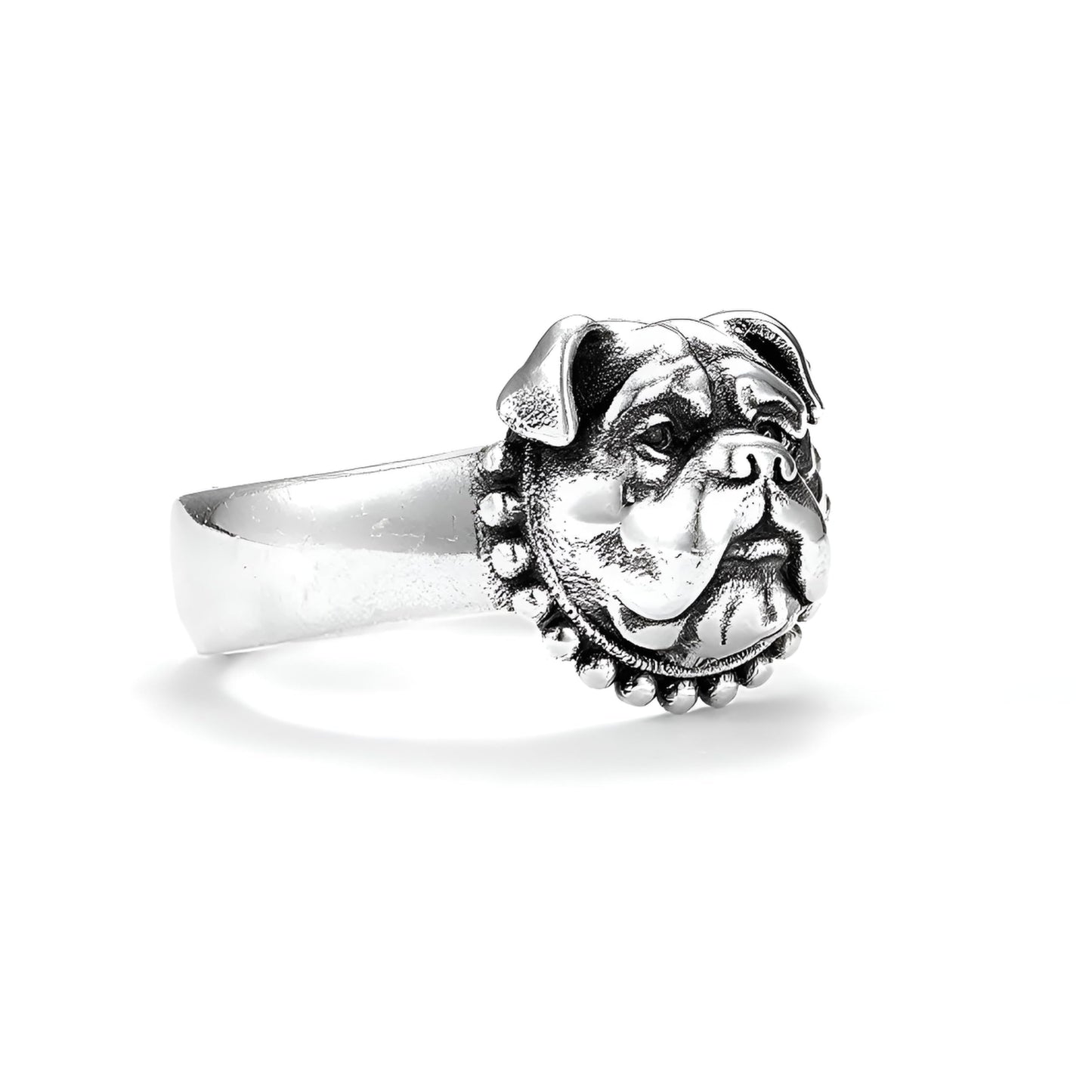 SUPAC Adjustable Silver Dog Ring, Westie Terrier and Bulldog Design, Fashion Jewelry (British Bulldog)