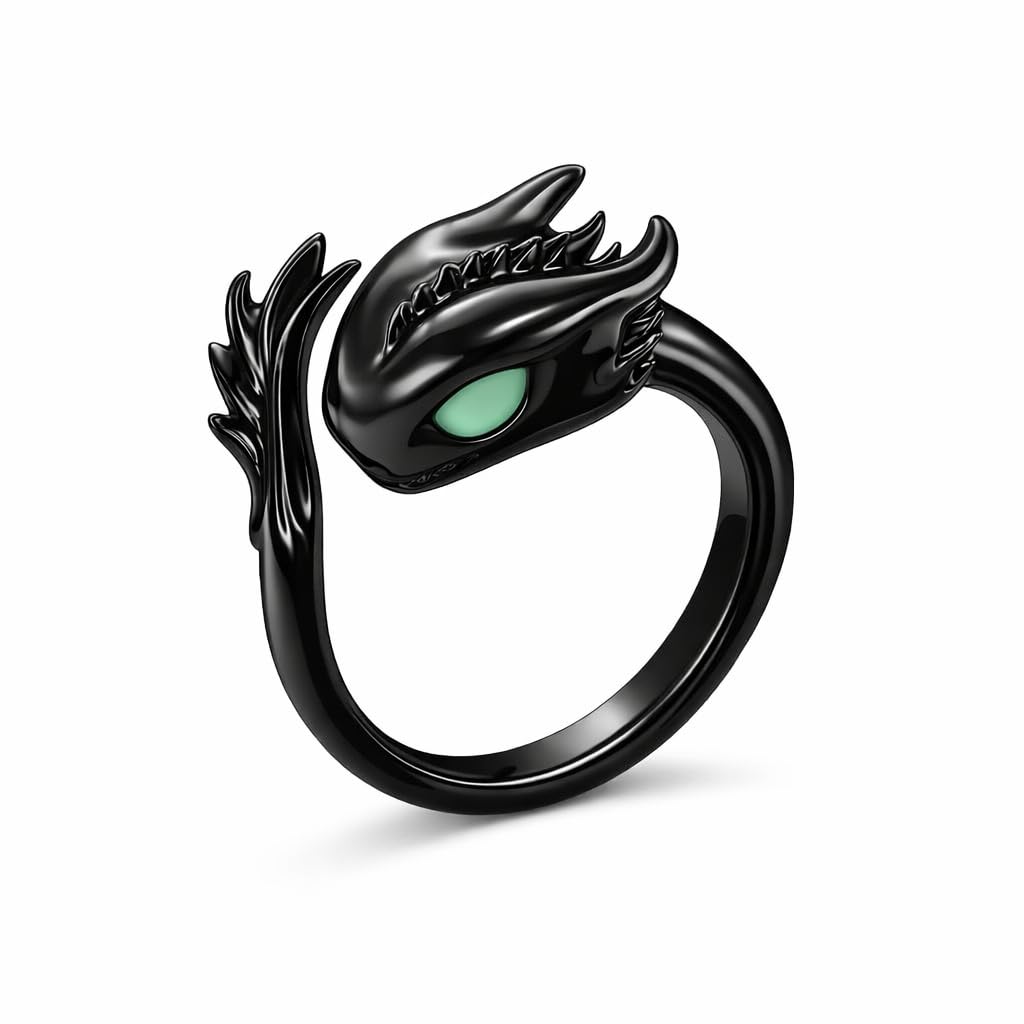 SUPAC Whimsical Silver Flying Dragon Ring - Unique Animal Shape Design, Adjustable Index Finger Ring for Men or Women, Cute Personality Statement Jewelry, Niche Fashion Accessory