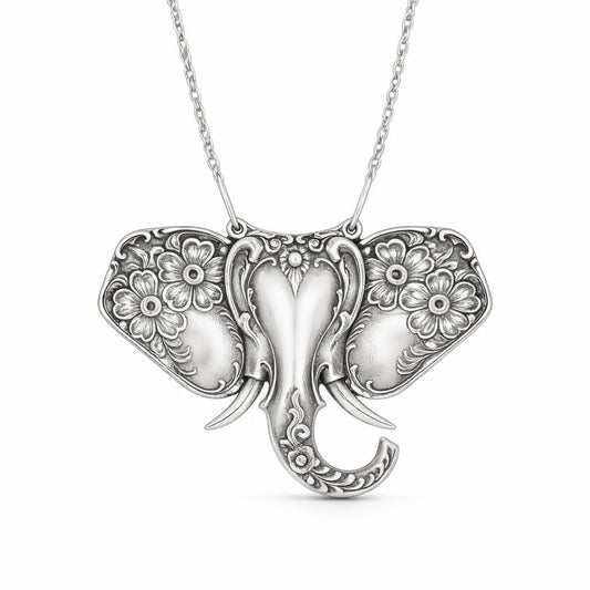 SUPAC Elephant Necklace, Silver Design - Elephant Lovers' Gift