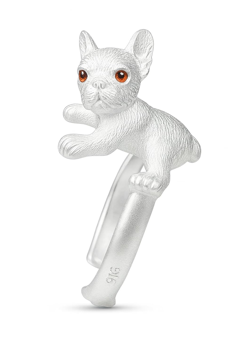 SUPAC Adjustable Silver Dog Ring, Westie Terrier and Bulldog Design, Fashion Jewelry (Silver w/red eyes)