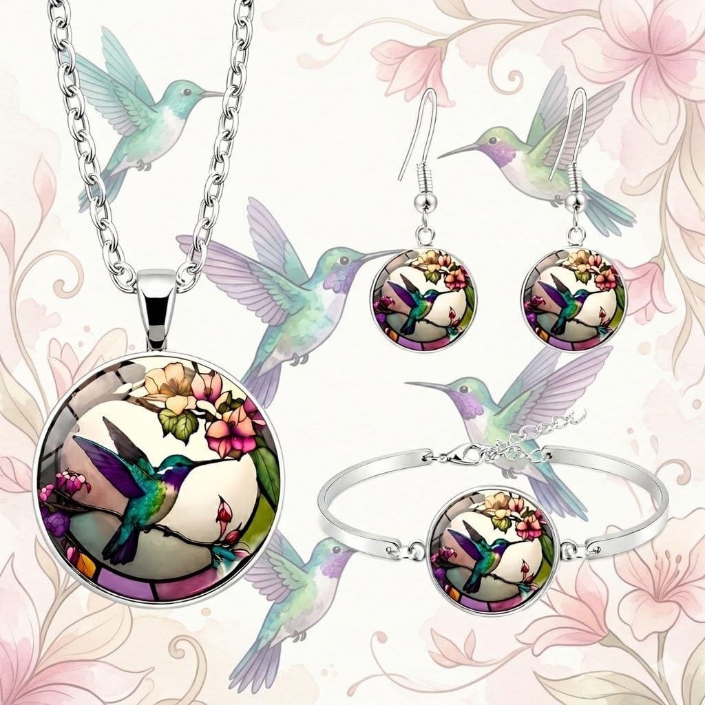 SUPAC Stunning Hummingbird Pendant Necklace - Two Humming Birds Searching for Flower - Fashionable Alloy Jewelry with Delicate Details - Birthday, Party, Gift Idea for Her