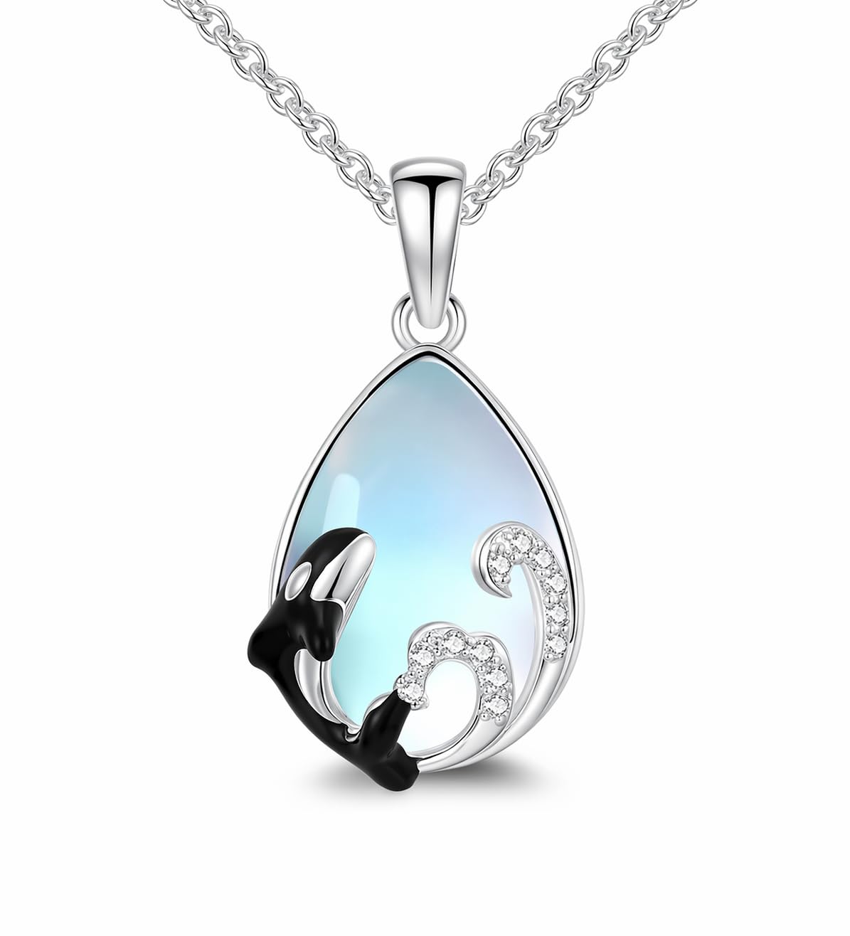 SUPAC Stainless Steel Silver Killer Whale Orca Whale Pendant Necklace, Black and Silver, Shamu Gift