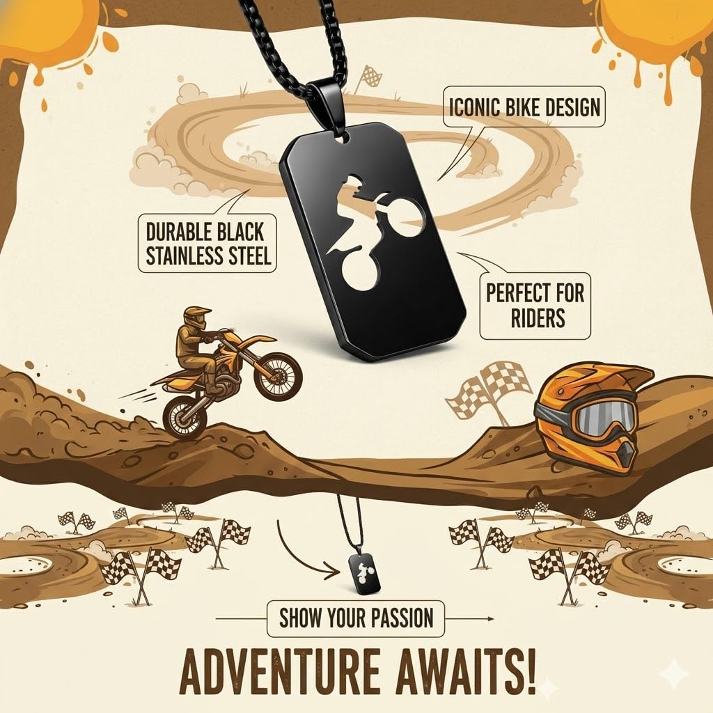 1pc Unisex Stainless Steel Dog Tag Necklace with Motorcycle/Dirt Bike Pendant - Boho Style, Pendant Chain, No Precious Metal Plating - Fashion Punk Hip Hop Jewelry Gift