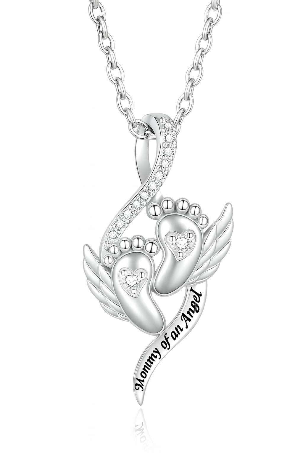 SUPAC Angel Footprints, Memorial Gift for Mothers - Pendant Necklace with Acrylic Stones, Alloy Fashion Jewelry, White K Plated Chain, Gift for Family and New Moms- 'Mommy of an Angel'